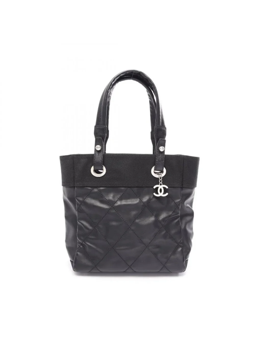 Chanel Tote Paris Biarritz PM Black Canvas Leather PM
